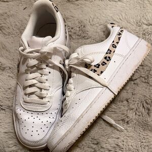 Nike White Sneakers with Leopard Detail